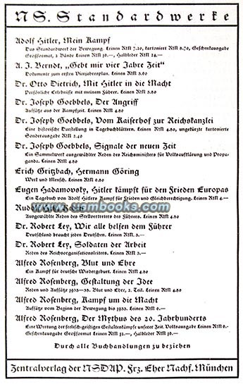 Zentralverlag der NSDAP Franz Eher Nachfolger Nazi book advertising 