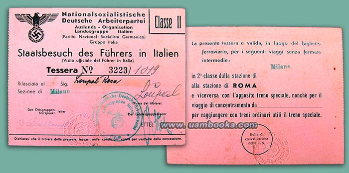 May 1938 ticket to Hitler speech in Rome