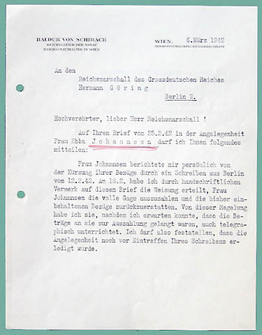 Reichsleiter von Schirach writes to Reichsmarschall Göring
