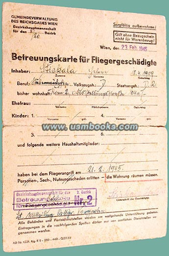 Betreuungskarte fuer Fliegergeschaedigte, Gemeindeverwaltung des Reichsgaues Wien