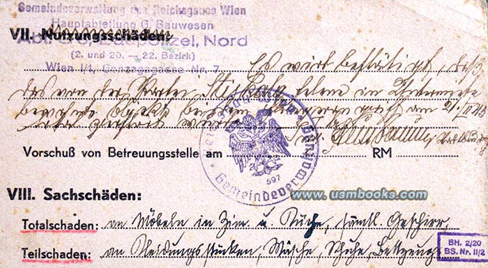 1945 Nazi Air Raid Victim Assistance Card Vienna