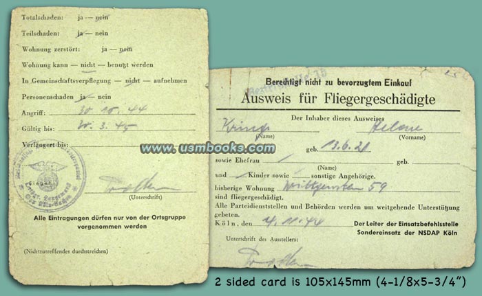 Ausweis für Fliegergeschädigte or Identity Document for Bombing Victims