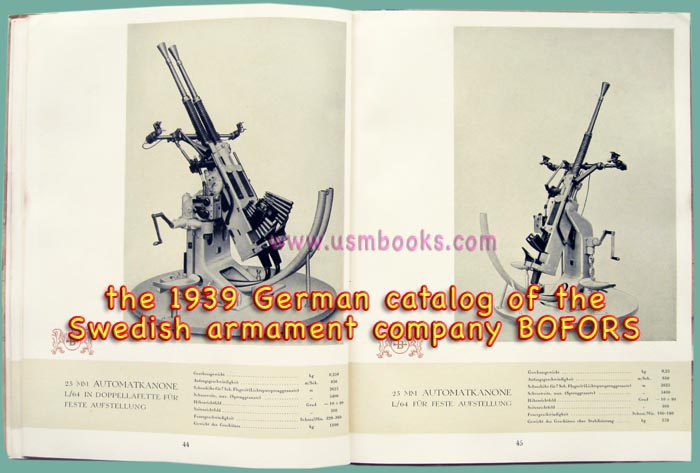 1936 GERMAN edition of the BOFORS Arms and Ammunition catalog
