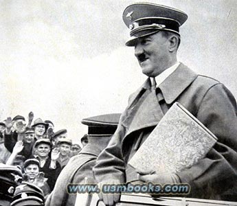 10 October 1938 Hitler with Westwall workers, SS visor caps