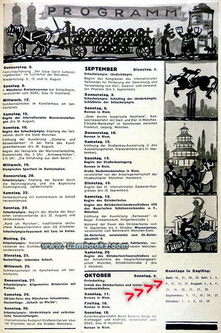 Summer 1936 tourist calendar Munich