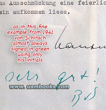 Reichsleiter Baldur von Schirach initialed letter