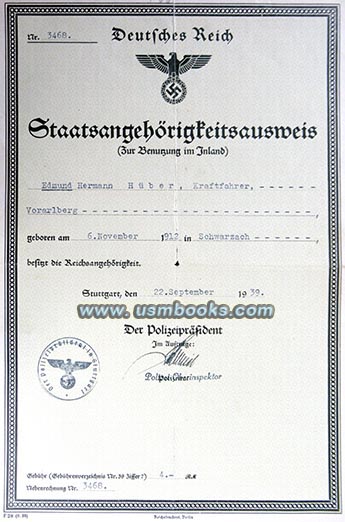 Nazi citizenship certificate