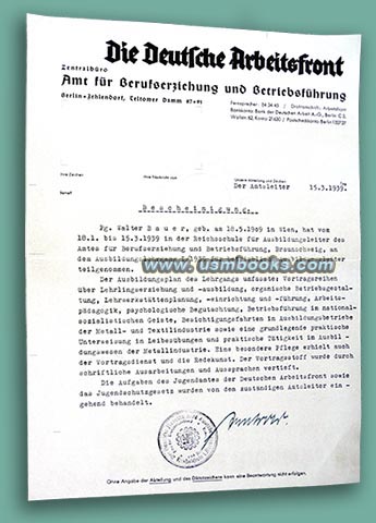 1939 DAF attestation for Nazi Party member