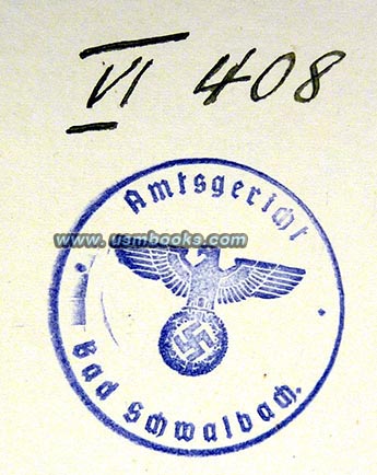 Amtsgericht Bad Schwalbach Nazi eagle and swastika library stamp