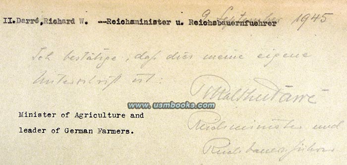 Reichsbauernfhrer R. Walther Darr signature
