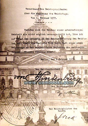 Hindenburg declaration 1 February 1933