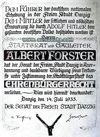 Albert Forsters Honorary Citizenship of the City of Danzig, June 1933