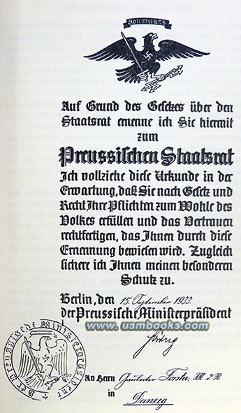 Prussian Parliament Act signed by Hermann Goering