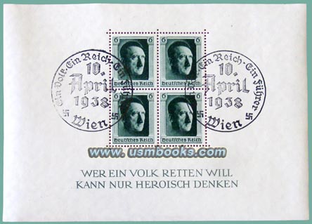 Hitler Briefmarken-Gedenkblock, Hitler in Wien 1938