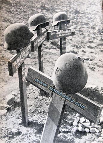 Nazi battlefield graves with helmets
