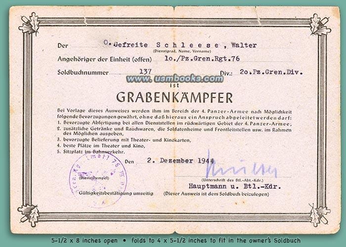 Obergefreiter Walter Schleese 10./PZ. GREN. RGT. 76, 20. PZ. GREN. DIV. 