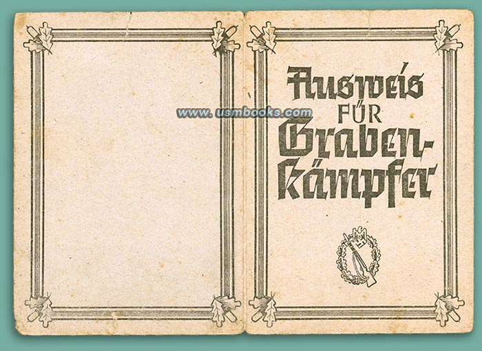 Nazi Soldbuch supplement Ausweis fr Grabenkmpfer