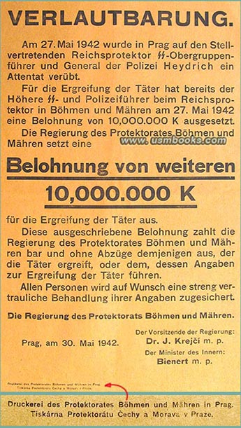 Heydrich assassination reward poster
