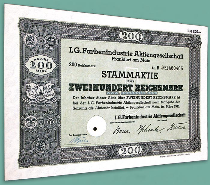 IG Farben corporate share certificate 1940