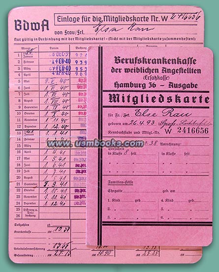 Berufskrankenkasse der weiblichen Angestellten HAMBURG 1938-1943