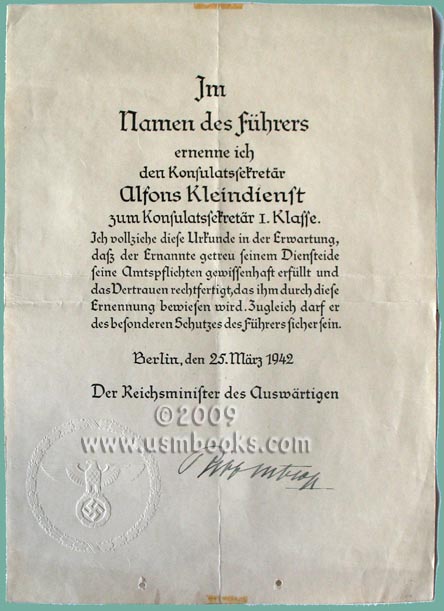 1942 Nazi diplomatic promotion