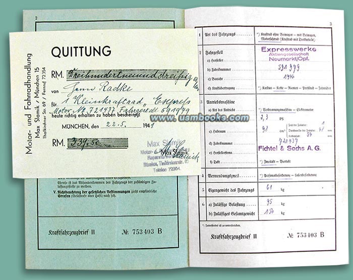 1940 Nazi motorcycle documents