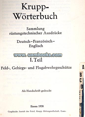 1938 Krupp Wrterbuch Deutsch - Franzsisch - English
