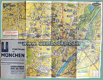 THIRD REICH CITY MAP OF MÜNCHEN SPONSORED BY NAZI UNIFORM MANUFACTURER LODEN-FABRIK JOH. GG. FREY