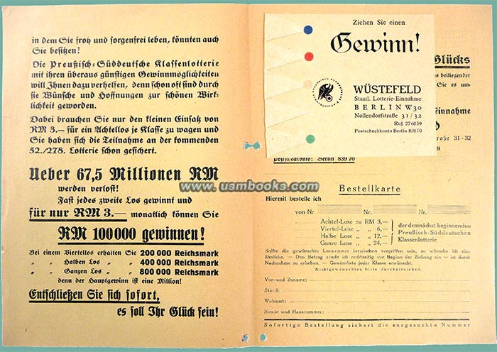 1938 Nazi lottery advertising and order form