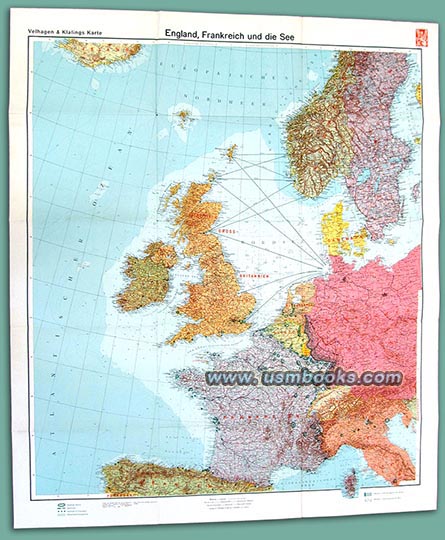 1940 NAZI MAP ENGLAND, FRANCE, ATLANTIC OCEAN