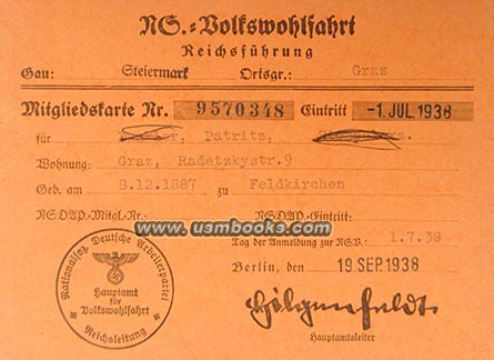NSV Mitgliedskarte Graz 1938