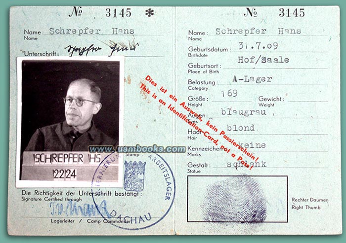 Internment and Labor Camp Dachau inmate 2224 Hans Schrepfer