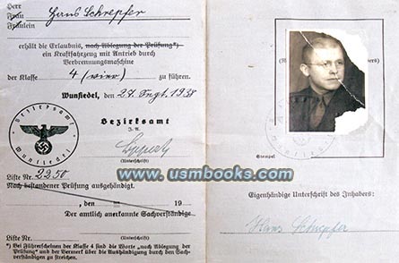 1938 driving permit issued in Wunsiedel
