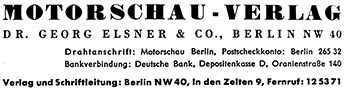 Motorschau Verlag Dr. Georg Elsner & Co. Berlin