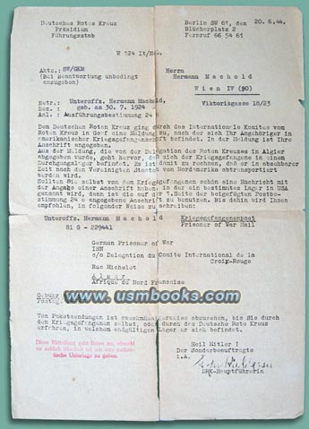 1944 MIA - German Red Cross letter