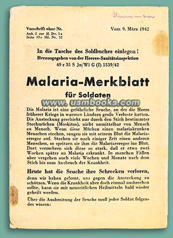 Malaria-Merkblatt für Deutsche Soldaten in Afrika