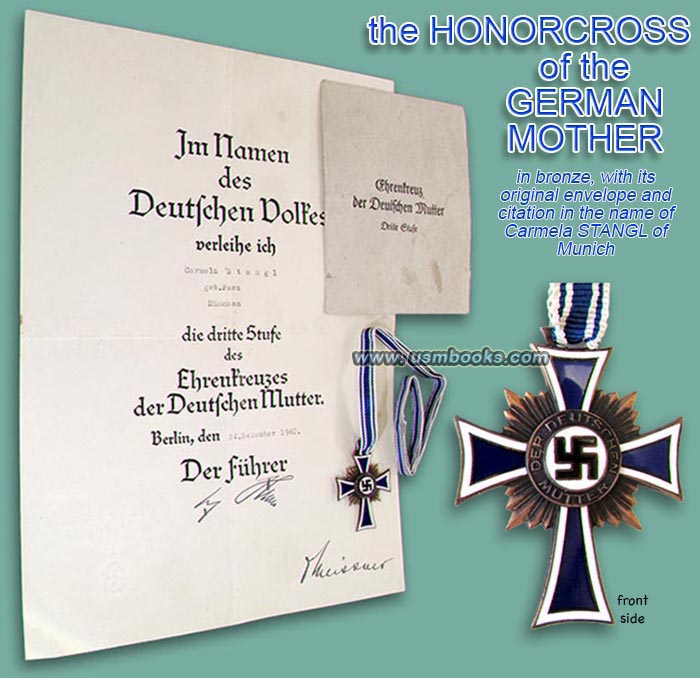 Nazi Mother's Cross with Award Document 1940