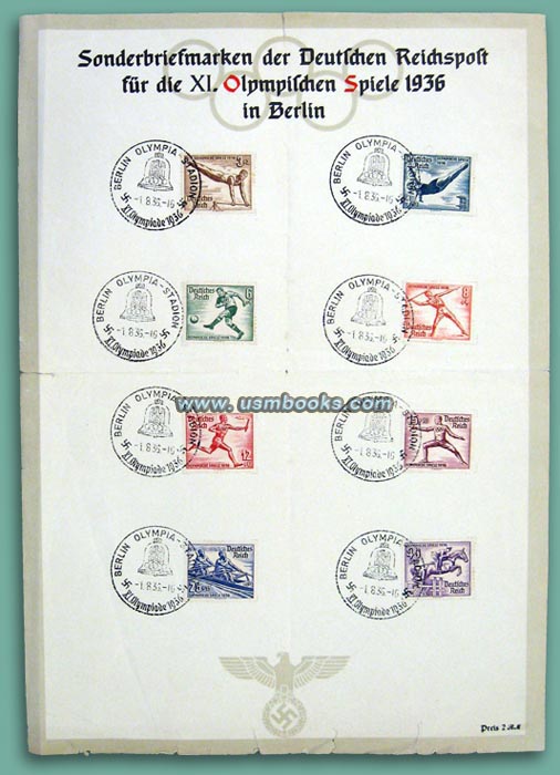 Sonderbriefmarken der Deutschen Reichspost fUr die XI. Olympischen Spiele 1936 in Berlin