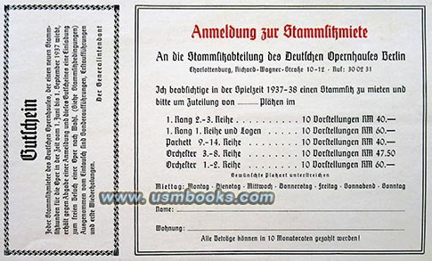 German Opera House Berlin season ticket older 1937-1938