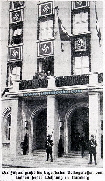 Hitler on the balcony of the Deutscher Hof Hotel in Nrnberg