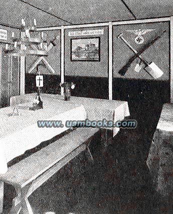 RAD barracks with Nazi eagle and swastika decor