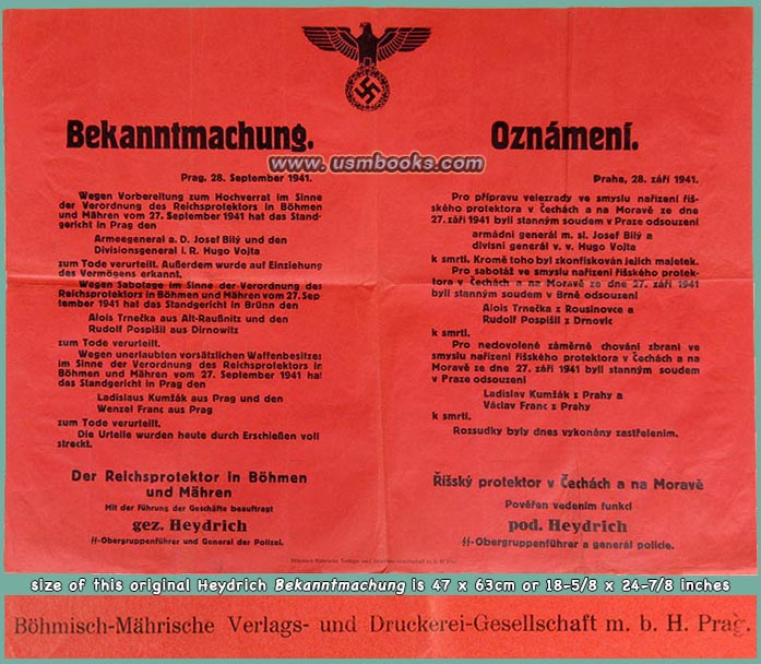 1941 Proclamation SS-Obergruppenfhrer und General der Polizei Reinhard Heydrich
