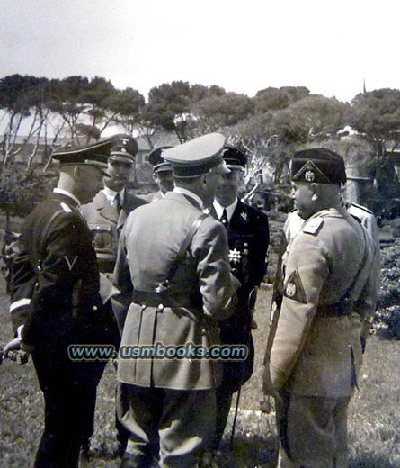 Hitler, Mussolini, Himmler and Hess during the military maneuvers at Santa Marinella