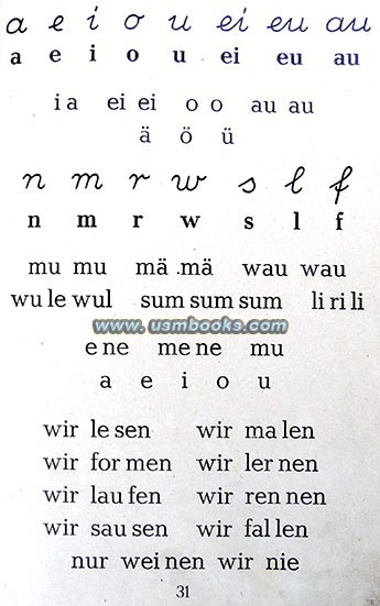 1943 Nazi schoolbook progressions of consonants and vowels