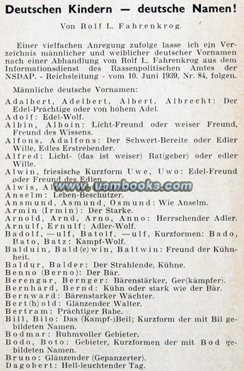 appropriate German given names for Aryan children