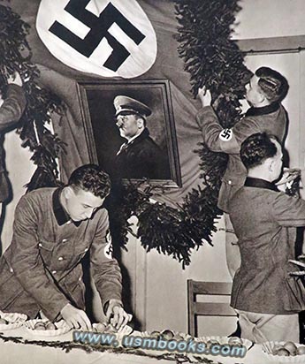 swastika banner, Hitler portrait