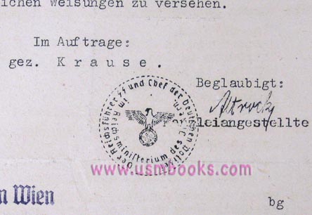eagle and swastika rubber stamp of Heinrich Himmler’s office