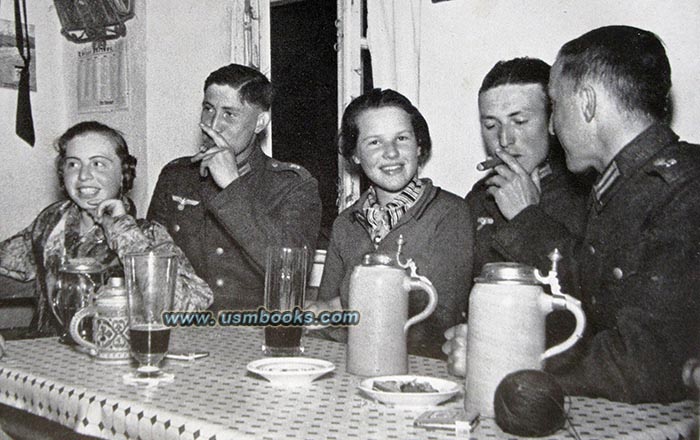 Nazi soldiers drinking beer and smoking