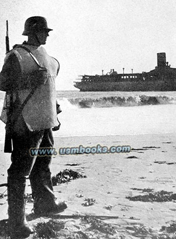 Nazi soldier on the Atlantic coast wearing rubber boots