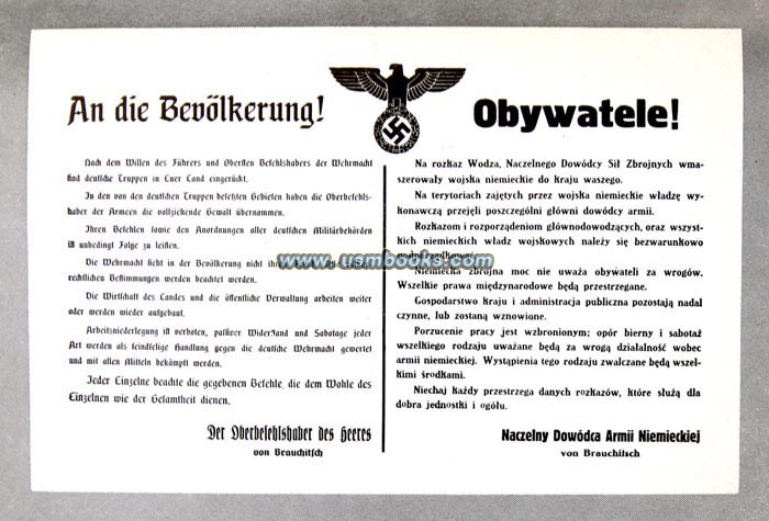 OKH proclamation for the population of Wartheland
